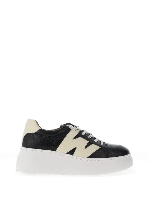 Wonders Dorita Leather Wedge Trainers, Black