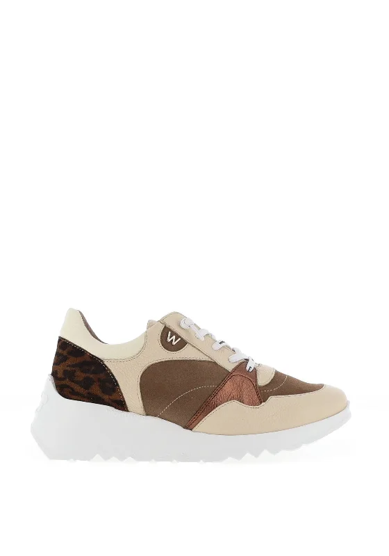 Wonders Flash Animal Print Natural Wedge Trainers, Cream Taupe