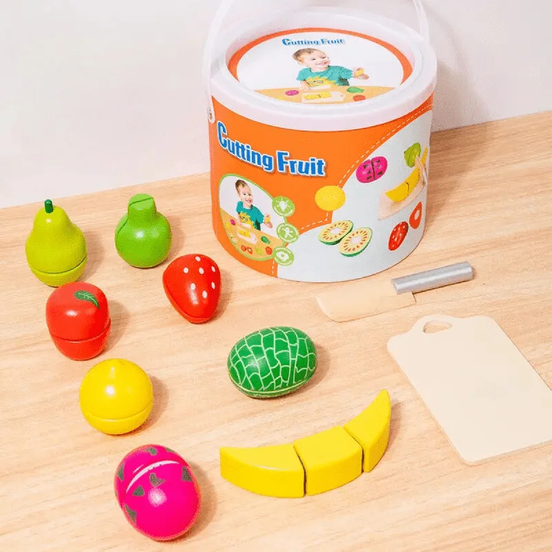 Wooden horns for pretend play​ Wooden Kitchen Toy Cutting Fruit Set (Ages 2+)