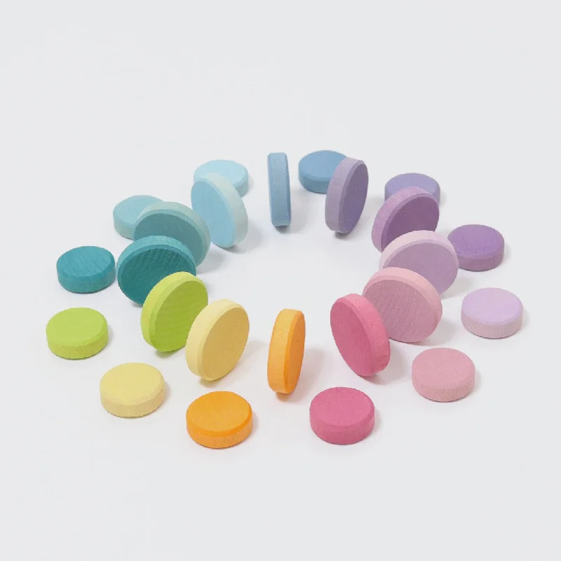 Wooden forts for imaginative play​ Wooden Pastel Coins- Loose Parts - Grimm's