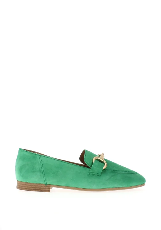 Tamaris Suede Gold Buckle Loafers, Green