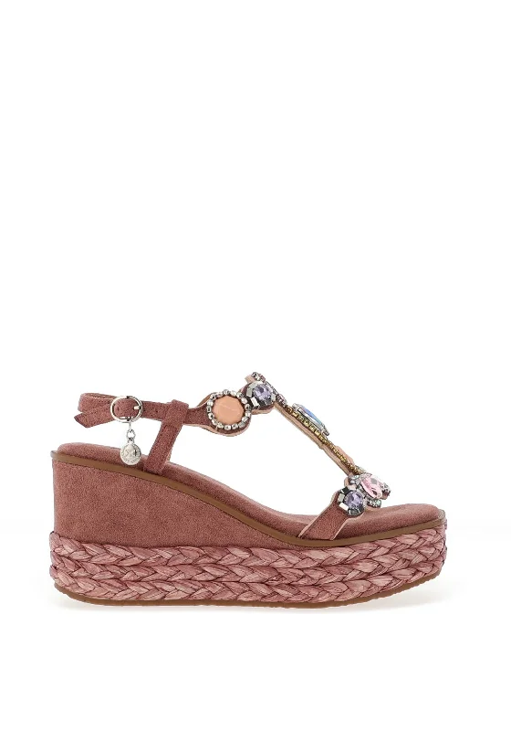 Xti Womens Diamante T-Bar Wedge Sandals, Nude Pink