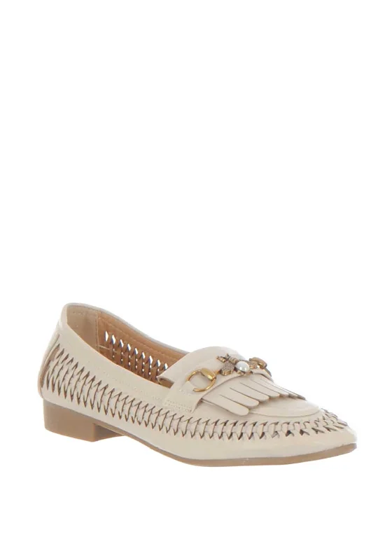 Zen Bee Embellished Laser Cut Pumps, Beige