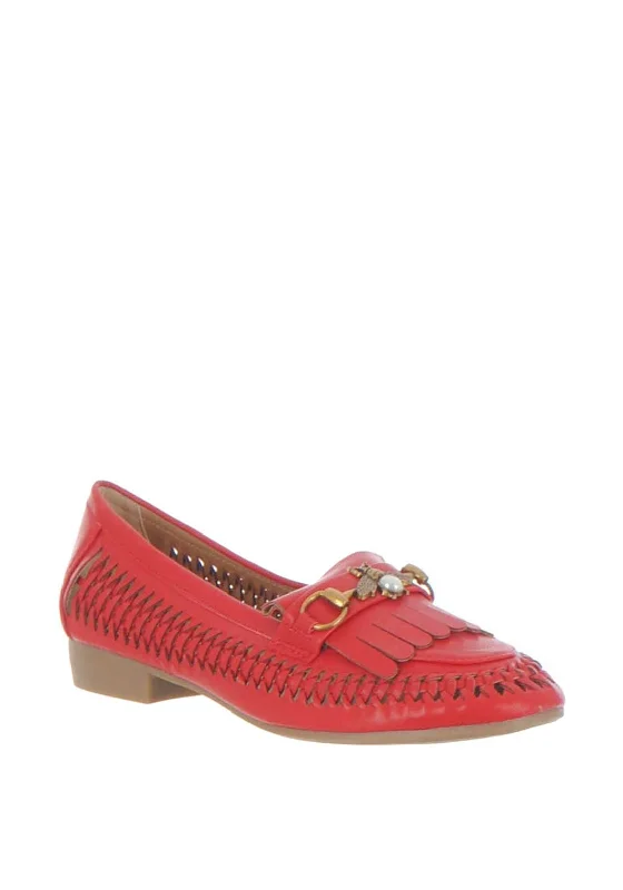 Zen Bee Embellished Laser Cut Pumps, Red