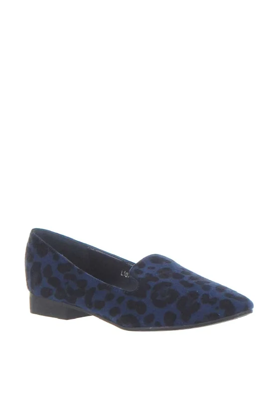 Zen Leopard Print Faux Suede Loafers, Navy