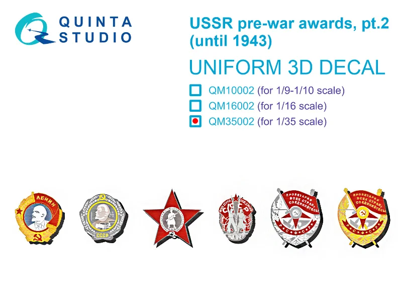 1/35 Quinta Studio Uniform Decals USSR pre-war awards, pt2 (until 1943) QM35002