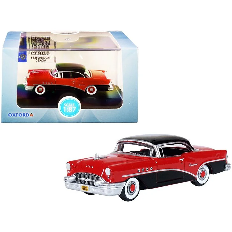 1955 Buick Century Carlsbad Black and Cherokee Red 1/87 (HO) Scale Diecast Model Car by Oxford Diecast 1955 Buick Century Carlsbad Black and Cherokee Red 1/87 (HO) Scale Diecast Model Car by Oxford Diecast
