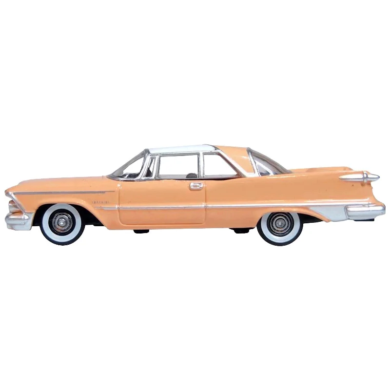 1959 Chrysler Imperial Crown 2 Door Hardtop Persian Pink with White Top 1/87 (HO) Scale Diecast Model Car by Oxford Diecast 1959 Chrysler Imperial Crown 2 Door Hardtop Persian Pink with White Top 1/87 (HO) Scale Diecast Model Car by Oxford Diecast