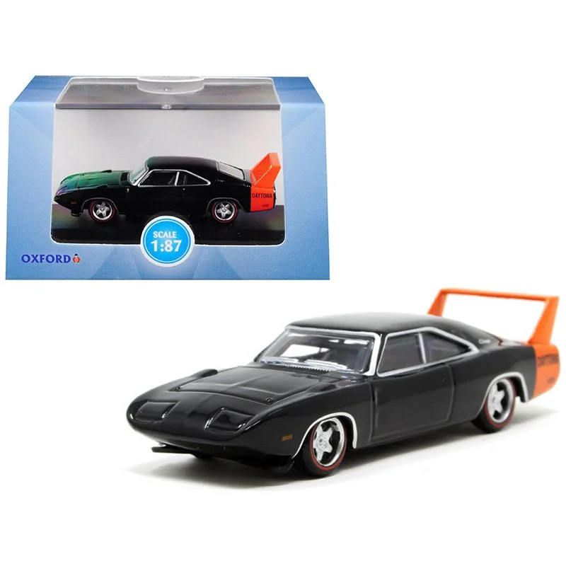 1969 Dodge Charger Daytona Black with Orange Stripe 1/87 (HO) Scale Diecast Model Car by Oxford Diecast 1969 Dodge Charger Daytona Black with Orange Stripe 1/87 (HO) Scale Diecast Model Car by Oxford Diecast