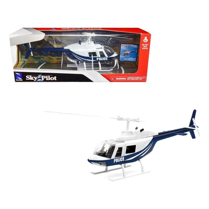 Bell 206 Helicopter Dark Blue and White "Police" "Sky Pilot" Series 1/34 Diecast Model by New Ray Bell 206 Helicopter Dark Blue and White "Police" "Sky Pilot" Series 1/34 Diecast Model by New Ray