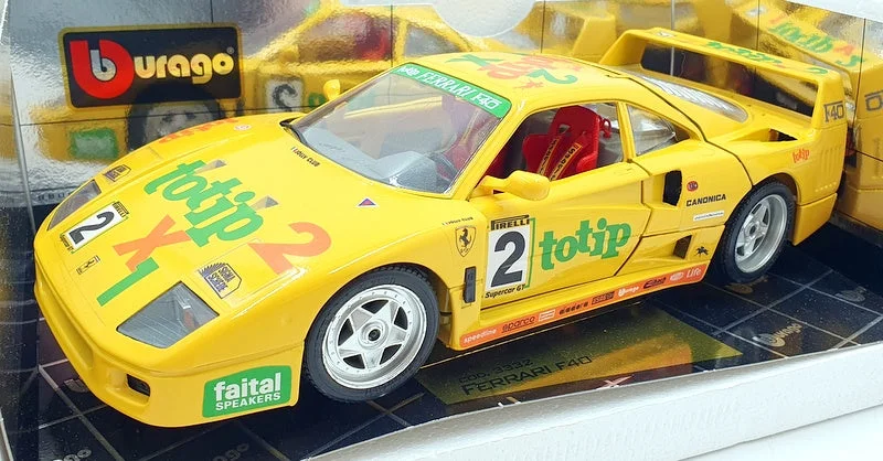 Burago 1/18 Scale Diecast 3332 - 1987 Ferrari F40 #2 Totip - Yellow