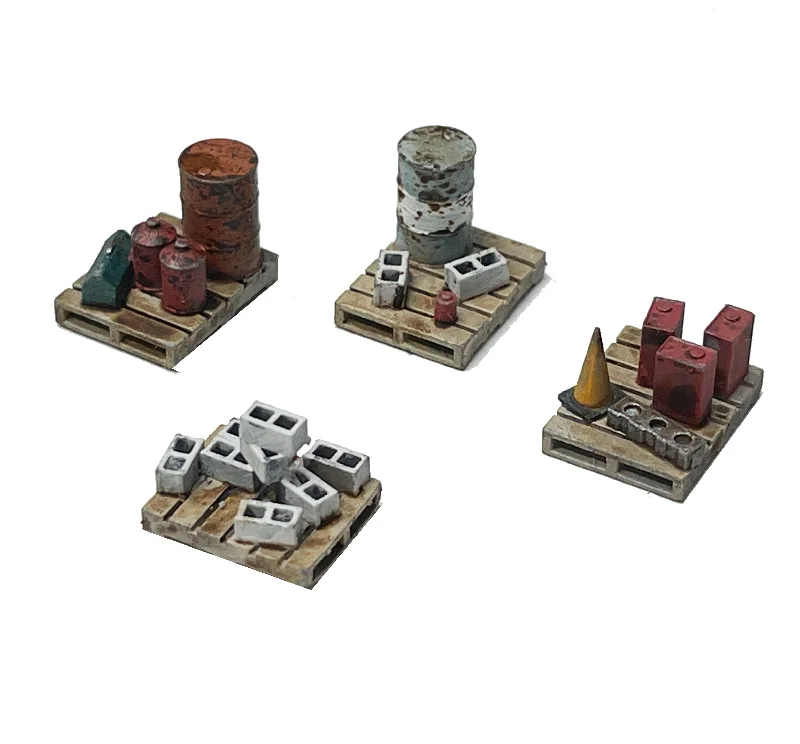 Pallets w/ Junk (4) - Resin Detail Part HO Scale