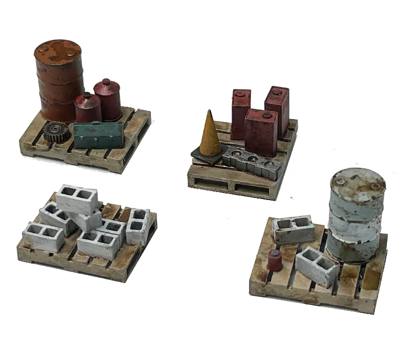 Pallets w/ Junk (4)-  Resin Detail Part O Scale