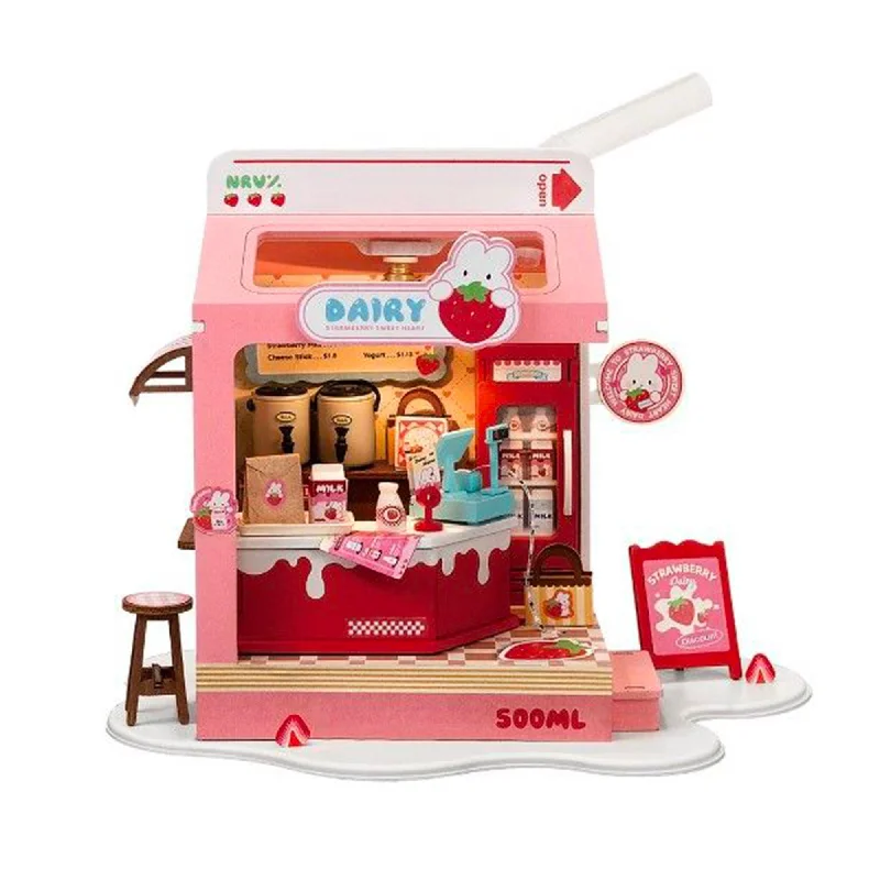 Farm model toys with barns and livestock​ DIY Mini House - Strawberry Milk Box