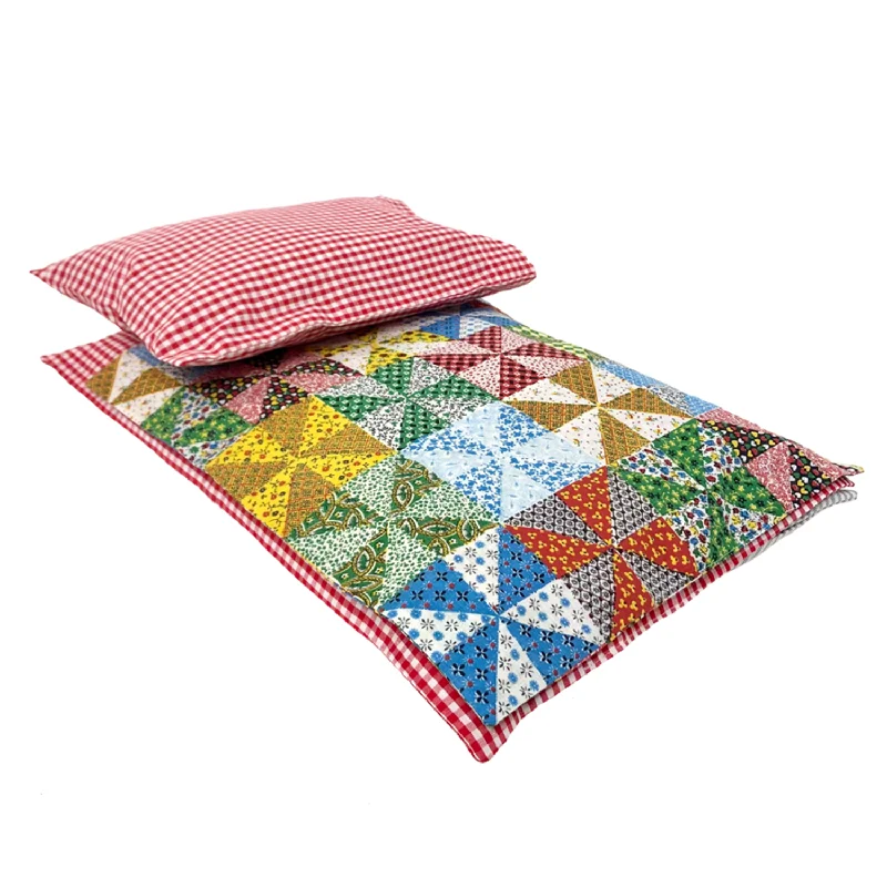 Dolls with spaceship - themed accessories for space - exploration play Doll Sized Bedding Set · Triangle Patchwork Dolls with spaceship - themed accessories for space - exploration play Doll Sized Bedding Set · Triangle Patchwork