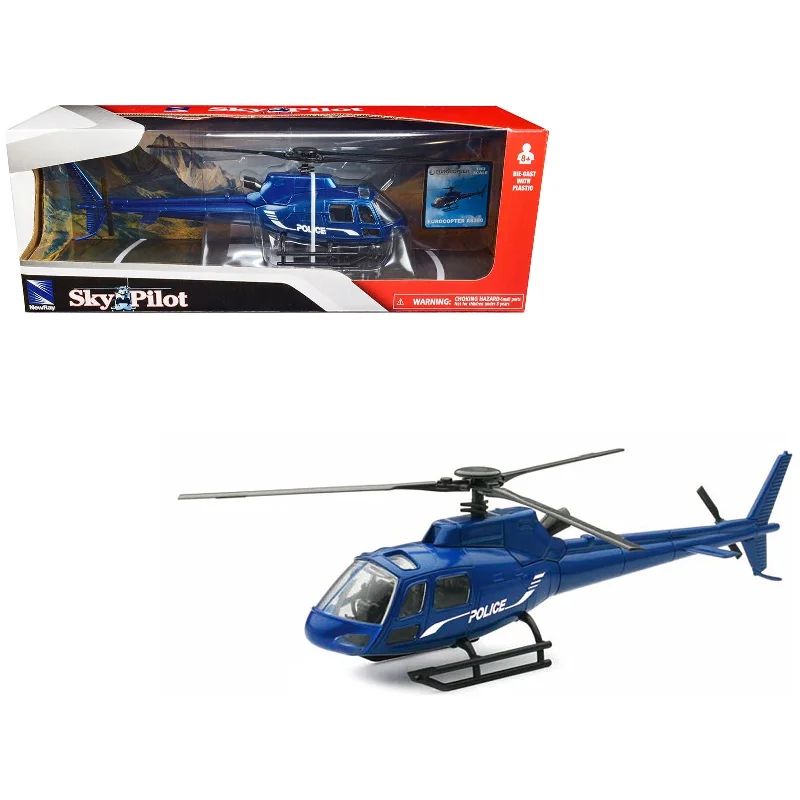 Eurocopter AS350 Helicopter Blue Metallic "Police" "Sky Pilot" Series 1/43 Diecast Model by New Ray Eurocopter AS350 Helicopter Blue Metallic "Police" "Sky Pilot" Series 1/43 Diecast Model by New Ray