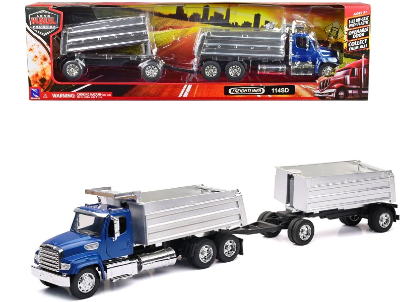 Freightliner 114SD Dump Truck with Twin Dump Body Blue "Long Haul Trucker" Series 1/32 Diecast Model by New Ray Freightliner 114SD Dump Truck with Twin Dump Body Blue "Long Haul Trucker" Series 1/32 Diecast Model by New Ray