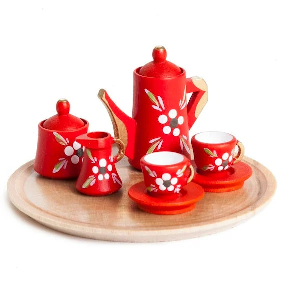 Dolls with island - themed accessories for tropical getaways play Miniature Red Floral Dollhouse Tea Set Dolls with island - themed accessories for tropical getaways play Miniature Red Floral Dollhouse Tea Set