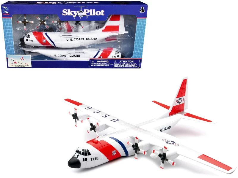 Model Kit Lockheed C-130 Hercules Transport Aircraft White and Red "United States Coast Guard" Snap Together Plastic Model Kit by New Ray Model Kit Lockheed C-130 Hercules Transport Aircraft White and Red "United States Coast Guard" Snap Together Plastic Model Kit by New Ray
