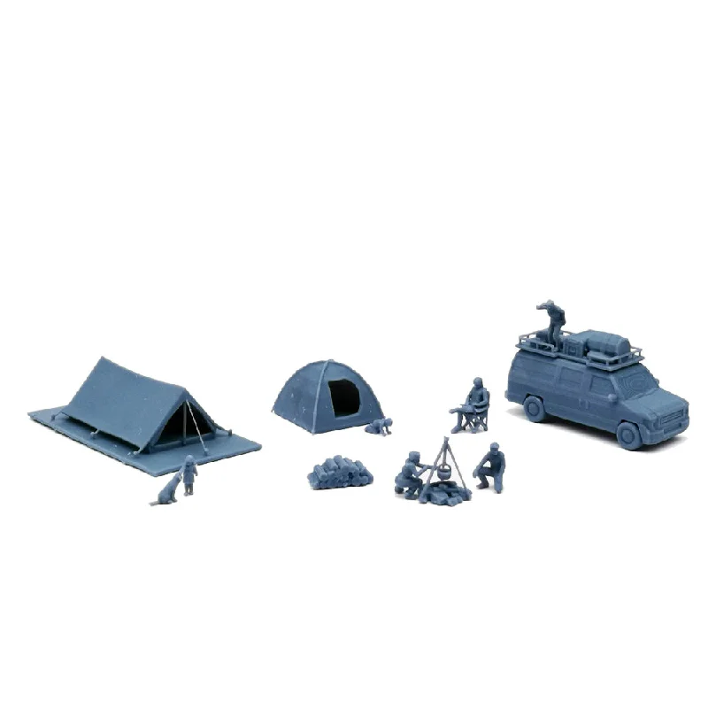 Outdoor Campsite Set with Van & People 1:87 HO Scale