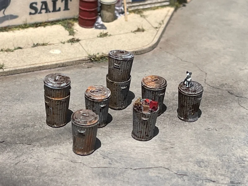 Trash Cans Set 1- 7pcs  - Resin Detail Part HO Scale