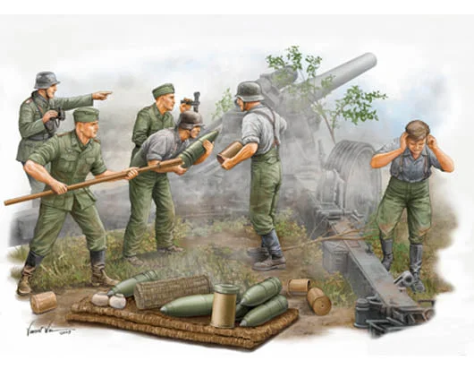 Trumpeter 1/35 WW2 German s.FH Field Howitzer Gun Crew. ammunition supply team x 4 figures and ammunition