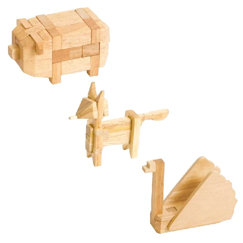 Puzzle - themed wall decals for quick home decor changes​ 3 Wooden Animal Puzzles
