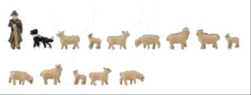 Faller Shepherd (1) Sheepdog (1) & Sheep (12) Figure Set FA155901