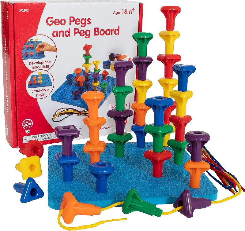 Braille - compatible puzzles for visually - impaired users​ Geo Giant Pegs and Peg board set for Fine Motor, Counting and Sorting Skills