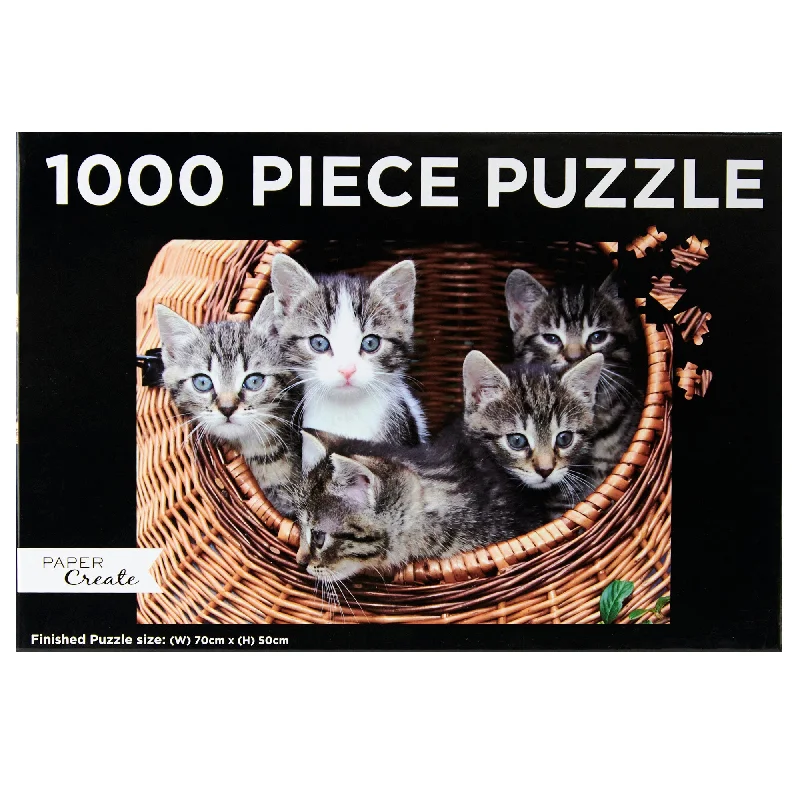 Puzzle - shaped shower curtains for bathroom decor​ Paper Create 1000-Piece Jigsaw Puzzle, Kittens in a Basket