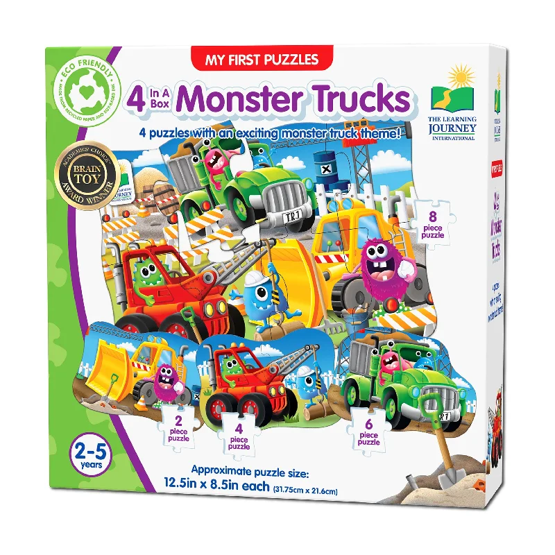 Puzzle - shaped storage boxes for keeping items organized My First Puzzles - 4 In A Box - Monster Trucks: 20 Pcs Puzzle - shaped storage boxes for keeping items organized My First Puzzles - 4 In A Box - Monster Trucks: 20 Pcs