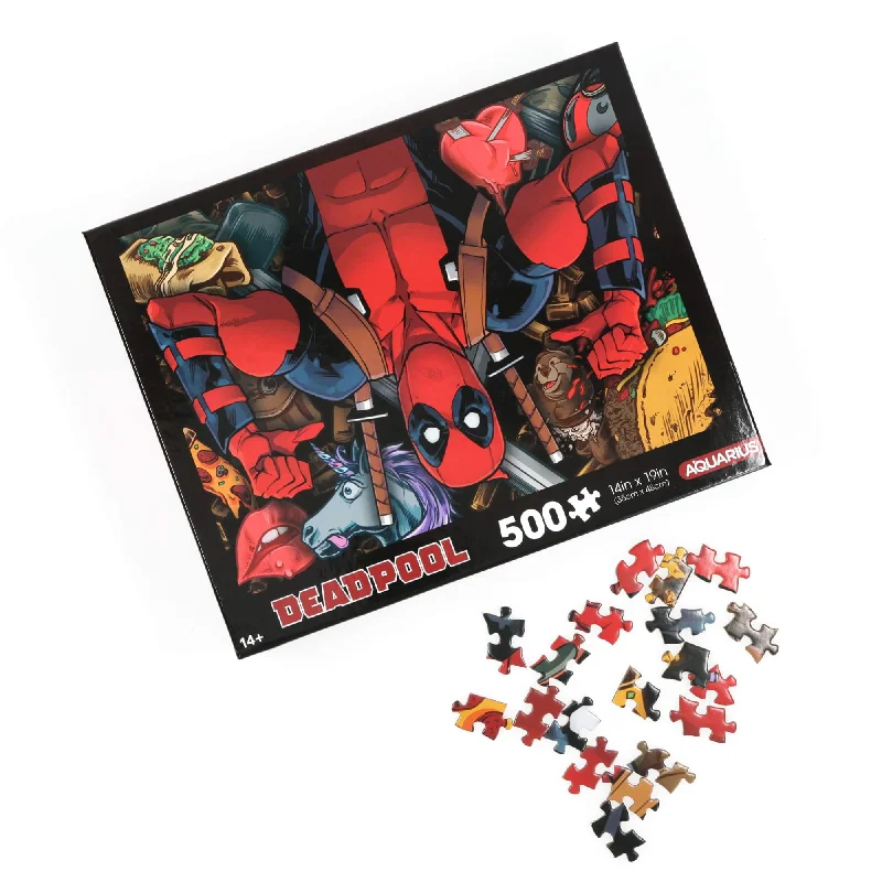 Puzzle - inspired stained - glass art with puzzle - like designs​ Marvel Deadpool Collage 500 Piece Jigsaw Puzzle