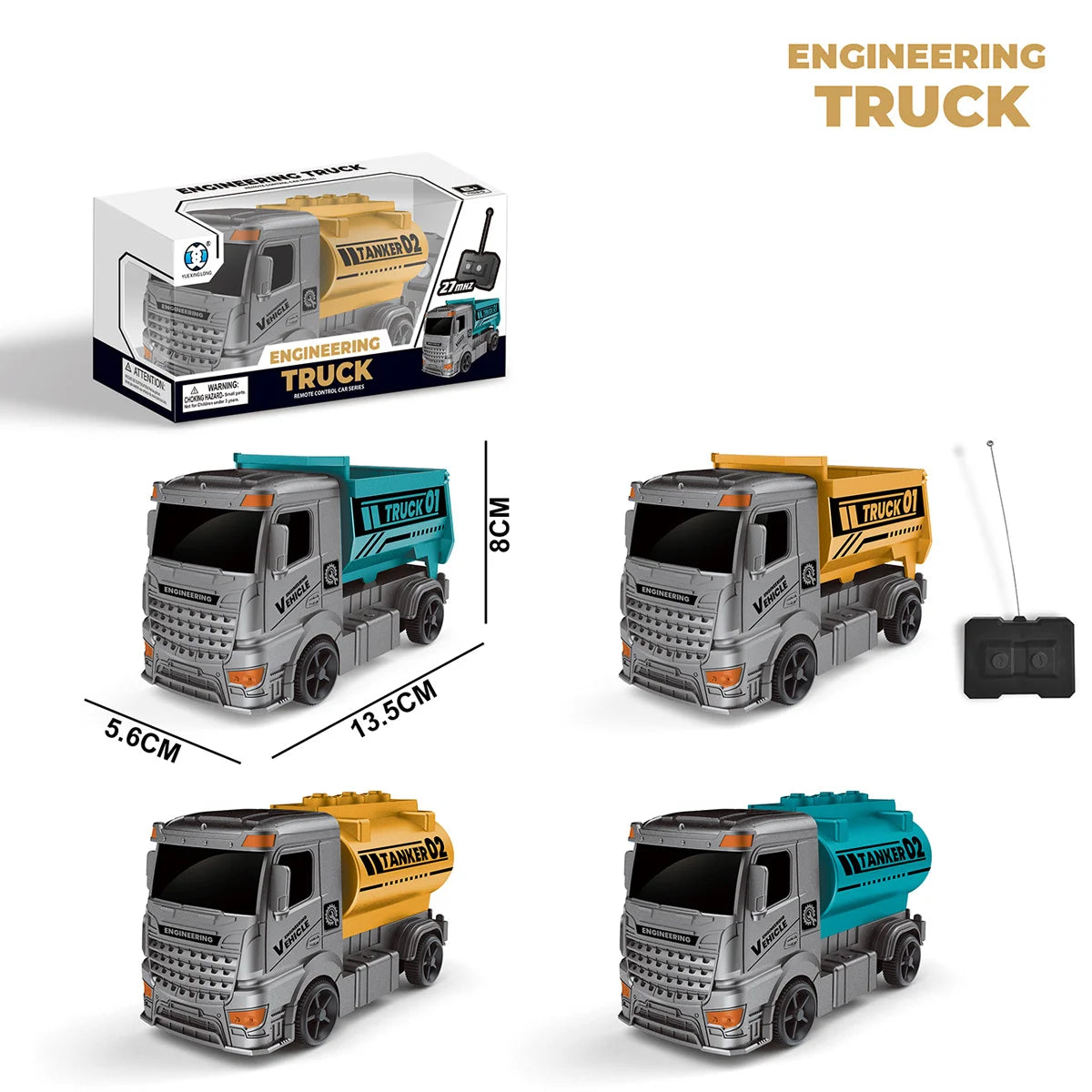 Mini 2-Channel RC Remote Controlled Construction Truck - Assortment