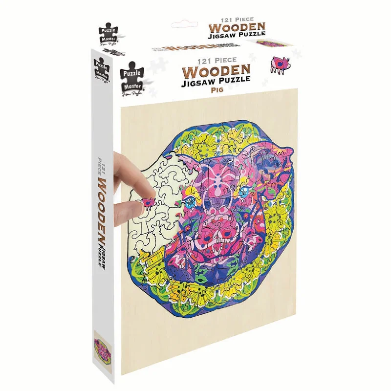 Puzzle - shaped bookends for book lovers Puzzle Master Wooden Jigsaw Puzzle, Pig- 121pc Puzzle - shaped bookends for book lovers Puzzle Master Wooden Jigsaw Puzzle, Pig- 121pc