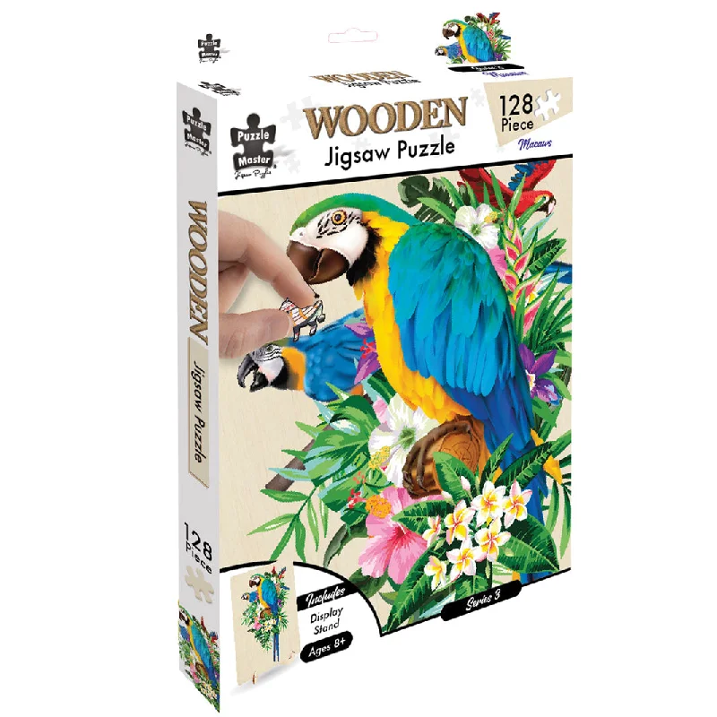 Transportation - themed puzzles with cars and trains​ Puzzlemaster A4 Wood Display Puzzle, Macaws