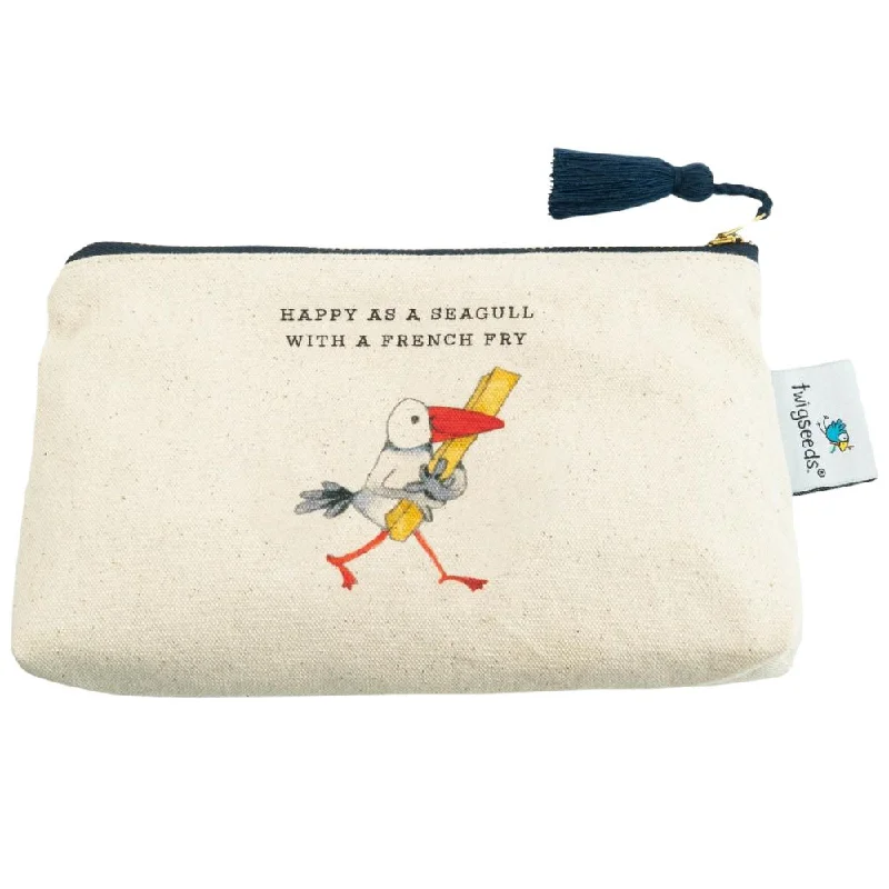 Puzzle - inspired embroidery patterns for crafters Twigseeds Accessory Pouch - Happy as a Seagull with a French Fry Puzzle - inspired embroidery patterns for crafters Twigseeds Accessory Pouch - Happy as a Seagull with a French Fry