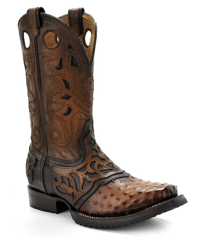 Cuadra Mens Boots With Genuine Ostrich Leather Flame Honey