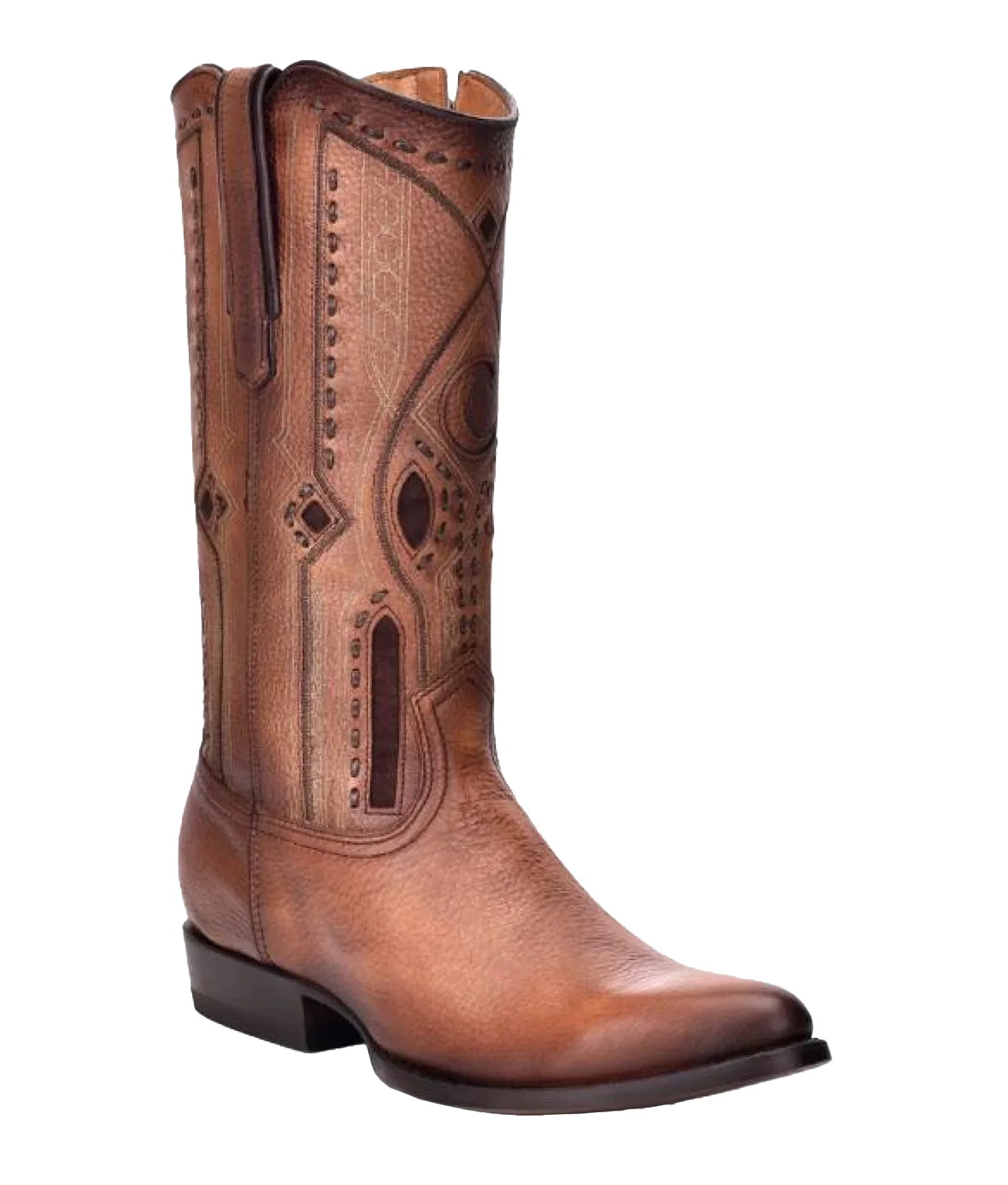 Cuadra Mens Brown Copenage Deer With Side Zipper Semi Oval Toe Cowboy Boots