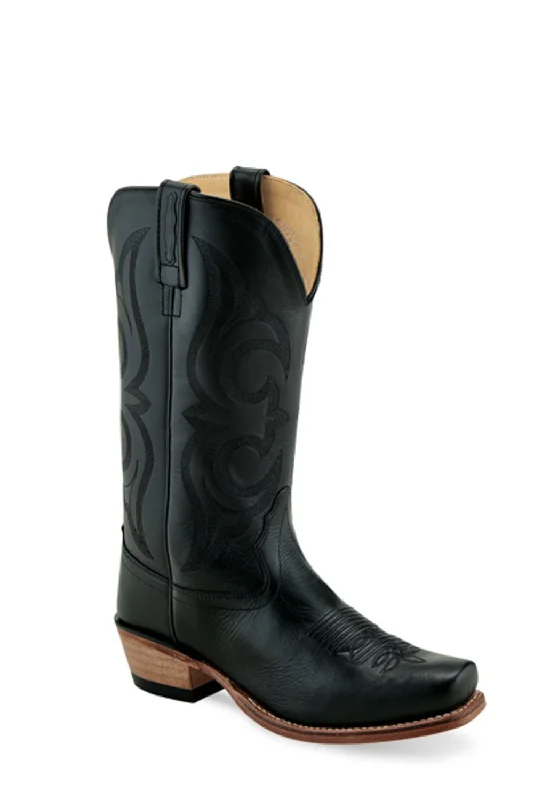 Old West Black Womens Leather 12in Cowboy Boots